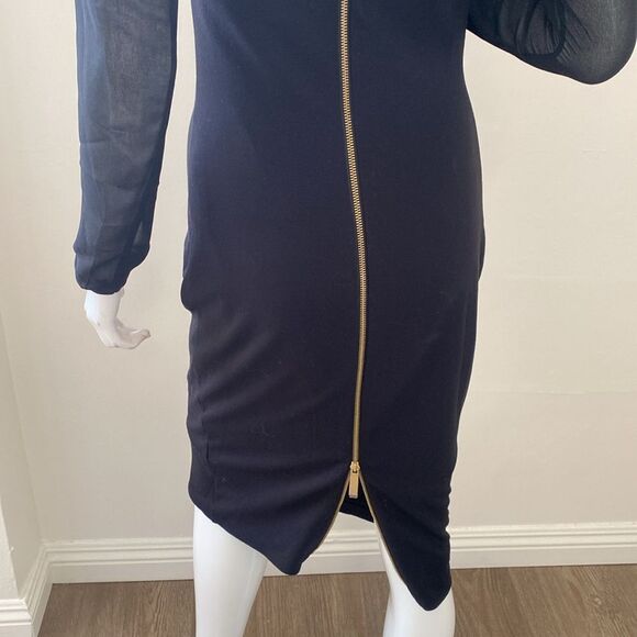Ted Baker Wrenti Black Bodycon Long Sleeve Cocktail Dress w Exposed Back Zipper - Picture 9 of 13